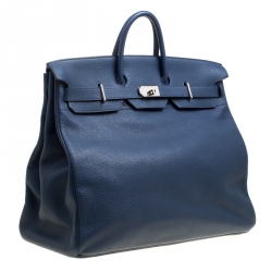 Pre Owned Hermes Blue De Presse Clemence Leather Palladium Hardware HAC Birkin 50 Bag