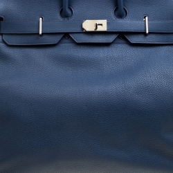 Pre Owned Hermes Blue De Presse Clemence Leather Palladium Hardware HAC Birkin 50 Bag