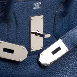 Pre Owned Hermes Blue De Presse Clemence Leather Palladium Hardware HAC Birkin 50 Bag