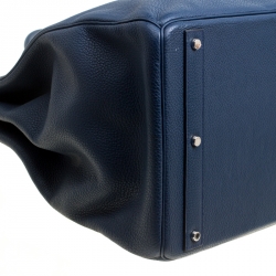 Pre Owned Hermes Blue De Presse Clemence Leather Palladium Hardware HAC Birkin 50 Bag