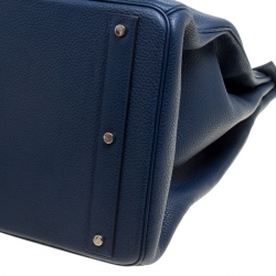 Pre Owned Hermes Blue De Presse Clemence Leather Palladium Hardware HAC Birkin 50 Bag