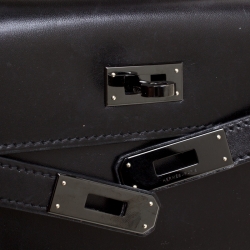 Pre Owned Hermes Black Swift Leather Limited Edition SO Black Kelly Cut Clutch