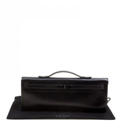 Pre Owned Hermes Black Swift Leather Limited Edition SO Black Kelly Cut Clutch