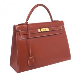 Hermes Fauve Tadelakt Red Leather Kelly 32