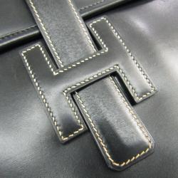 Pre Owned Hermes  Black Box Calf Leather Jige PM Clutch Bag