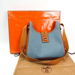 Pre Owned Hermes Two Tone Toile Jean and Leather Sako Shoulder Bag