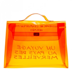 Pre Owned Hermes Orange Clear Vinyl Souvenir Kelly Bag