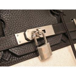 Hermes Two Tone Toile Canvas and Taurillon Clemence Leather Palladium Hardware Birkin 30 Bag