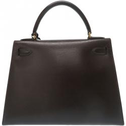 Pre Owned Hermes Dark Brown Box Calf Leather Gold Hardware Kelly Sellier 28 Bag