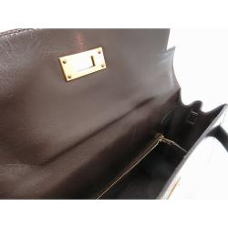 Pre Owned Hermes Dark Brown Box Calf Leather Gold Hardware Kelly Sellier 28 Bag