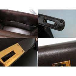 Pre Owned Hermes Dark Brown Box Calf Leather Gold Hardware Kelly Sellier 28 Bag