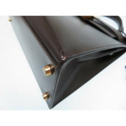 Pre Owned Hermes Dark Brown Box Calf Leather Gold Hardware Kelly Sellier 28 Bag