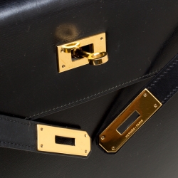 Hermes Black Box Calf Leather Gold Hardware Kelly Sellier 32 Bag