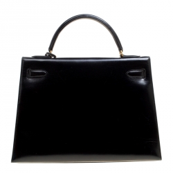 Hermes Black Box Calf Leather Gold Hardware Kelly Sellier 32 Bag