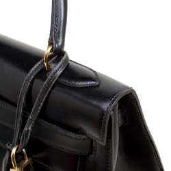 Hermes Black Box Calf Leather Gold Hardware Kelly Sellier 32 Bag