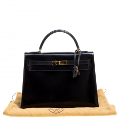 Hermes Black Box Calf Leather Gold Hardware Kelly Sellier 32 Bag