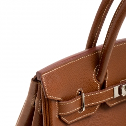 Pre Owned Hermes Havane Courchevel Leather Palladium Hardware Birkin 30 Bag