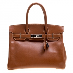 Pre Owned Hermes Havane Courchevel Leather Palladium Hardware Birkin 30 Bag