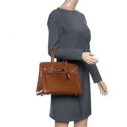 Pre Owned Hermes Havane Courchevel Leather Palladium Hardware Birkin 30 Bag