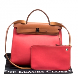 Pre Owned Hermes Bougainvillea/Brown Canvas and Leather Herbag Zip 31 Bag