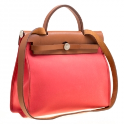 Pre Owned Hermes Bougainvillea/Brown Canvas and Leather Herbag Zip 31 Bag
