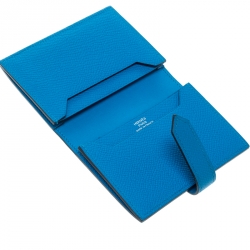 Pre Owned Hermes Teal Blue Epsom Leather Bearn Card Holder