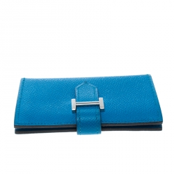 Pre Owned Hermes Teal Blue Epsom Leather Bearn Card Holder