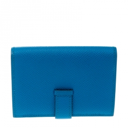 Pre Owned Hermes Teal Blue Epsom Leather Bearn Card Holder