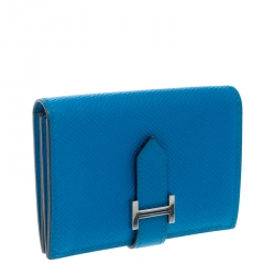 Pre Owned Hermes Teal Blue Epsom Leather Bearn Card Holder