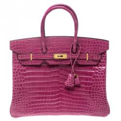 Hermes Fuchsia Porosus Crocodile Gold Hardware Birkin 35 Bag