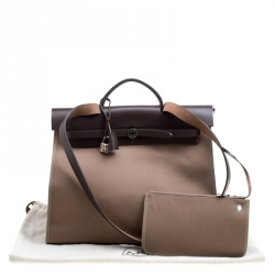 Hermes Taupe Canvas and Leather Herbag Zip 39 Bag