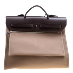 Hermes Taupe Canvas and Leather Herbag Zip 39 Bag