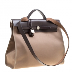 Hermes Taupe Canvas and Leather Herbag Zip 39 Bag