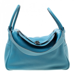 Hermes 26cm Blue LinClemence Leather Palladium Plated Lindy Bag - Yoogi's  Closet