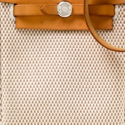 Pre Owned Hermes Natural/Beige and Black Canvas and Leather Mini Herbag 