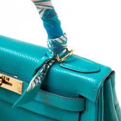 Pre Owned Hermes Blue Paon Clemence Leather Gold Hardware Kelly Retourne 28 Bag