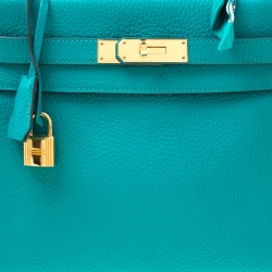 Pre Owned Hermes Blue Paon Clemence Leather Gold Hardware Kelly Retourne 28 Bag