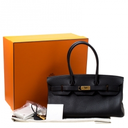 Hermes Black Clemence Leather Gold Hardware Shoulder Birkin 42 Bag