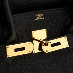 Hermes Black Clemence Leather Gold Hardware Shoulder Birkin 42 Bag