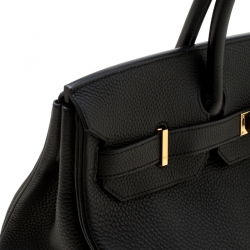 Hermes Black Clemence Leather Gold Hardware Shoulder Birkin 42 Bag