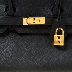 Hermes Black Clemence Leather Gold Hardware Shoulder Birkin 42 Bag
