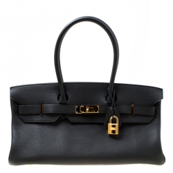Hermes Black Clemence Leather Gold Hardware Shoulder Birkin 42 Bag