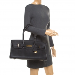Hermes Black Clemence Leather Gold Hardware Shoulder Birkin 42 Bag