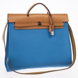مملوكة مسبقًا Hermes Celeste Canvas and Leather Herbag Zip 39 Bag