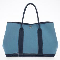 Pre Owned Hermes Blue Canvas and Leather Garden Party TPM Tote Bag
