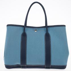 Pre Owned Hermes Blue Canvas and Leather Garden Party TPM Tote Bag