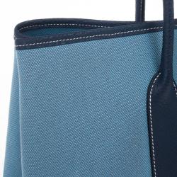 Pre Owned Hermes Blue Canvas and Leather Garden Party TPM Tote Bag
