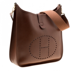 Pre Owned Hermes Havane Ardennes Leather Evelyne I GM Bag