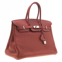 Pre Owned Hermes Sienne Leather Palladium Hardware Birkin 35 Bag