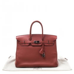 Pre Owned Hermes Sienne Leather Palladium Hardware Birkin 35 Bag